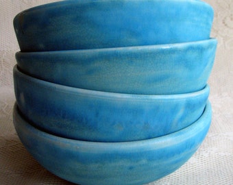 Soup/cereal bowls, wheel thrown, stoneware turquoise everyday bowls