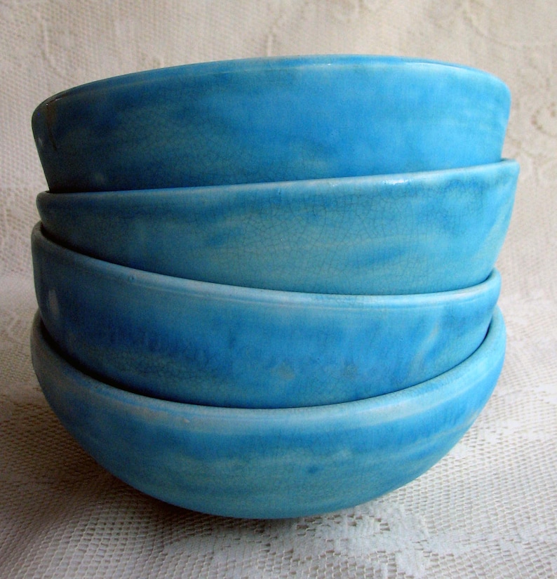 Soup/cereal bowls, wheel thrown, stoneware turquoise everyday bowls image 1