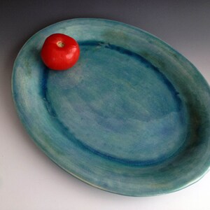 Handmade Large stoneware platter blueish green crackle by Leslie Freeman image 4