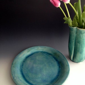 Handmade Large stoneware platter blueish green crackle by Leslie Freeman image 5