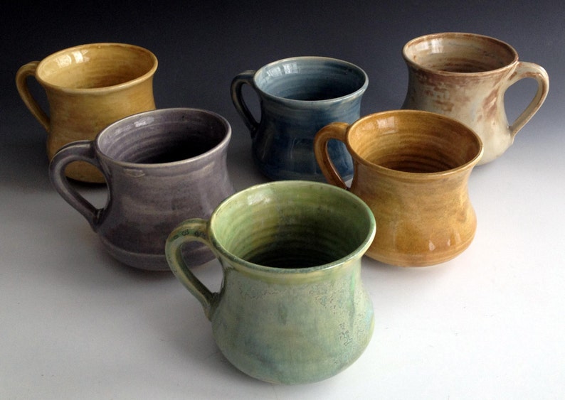 Ready to ship, Set of Six, comfort mugs in six earth tones, coffee mugs, handmade by Leslie Freeman image 2