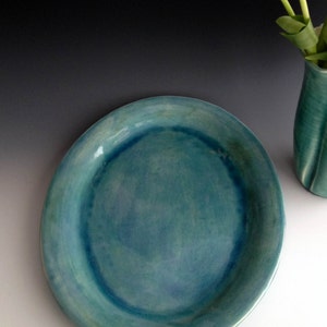 Handmade Large stoneware platter blueish green crackle by Leslie Freeman image 3