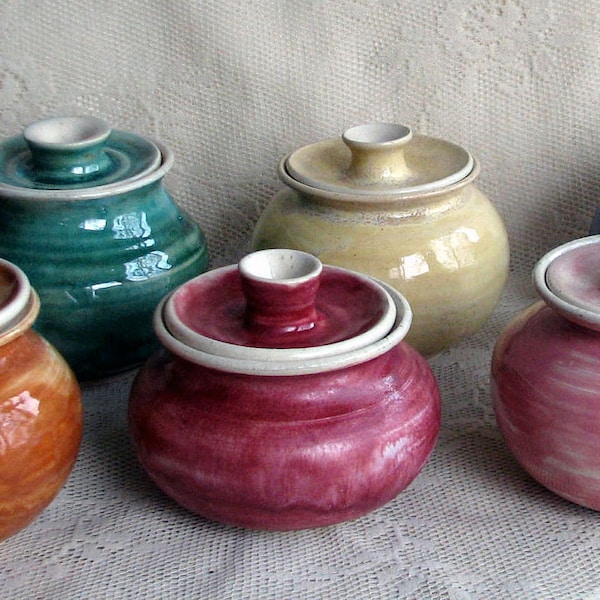 Wheel Thrown Sugar Bowl: Colorful Pottery with Lid