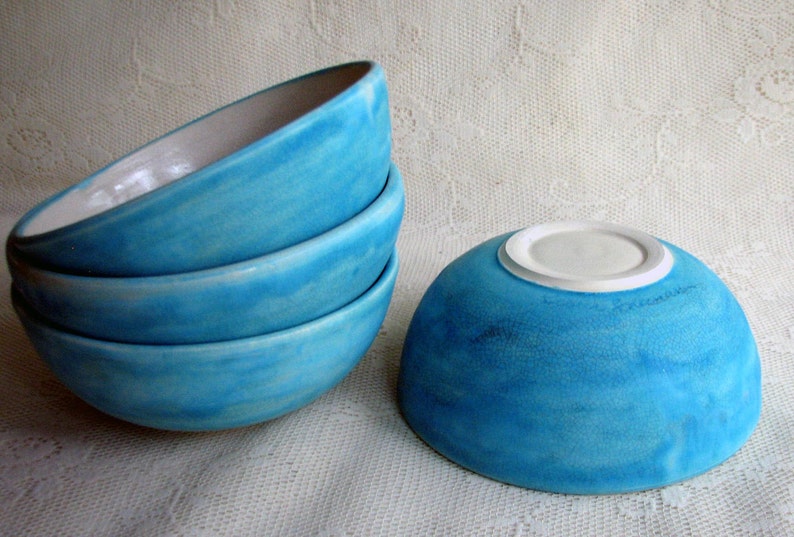 Soup/cereal bowls, wheel thrown, stoneware turquoise everyday bowls image 4