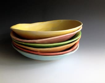 Ready to ship, Pasta bowls, free form, organic, colorful pasta bowls, set of six,