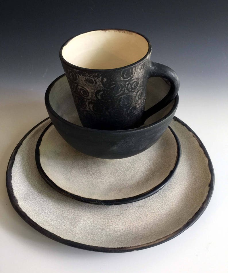 Black and White Dinnerware sets in matte Glaze by Leslie Freeman NEW.