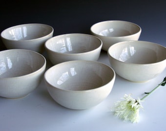 Handmade dipping bowls, White Crackle wheel thrown dessert bowls, Stoneware dessert bowls by Leslie Freeman