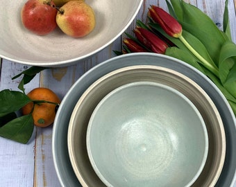 New Set of four, pastel crackle nesting bowls, Serving bowl set