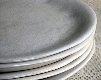 Handmade organic plates, white crackle dinner plates, rustic, farm table,stoneware, set of six, custom dinnerware