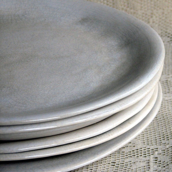 Handmade organic plates, white crackle dinner plates, rustic, farm table,stoneware, set of six, custom dinnerware