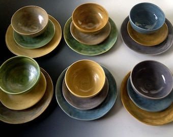 Earthy colors, Dinnerware, Tableware, place settings, six colors, set of six place settings, dinnerware by Leslie Freeman