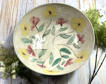 Ready to ship, Floral serving bowl by Leslie Freeman
