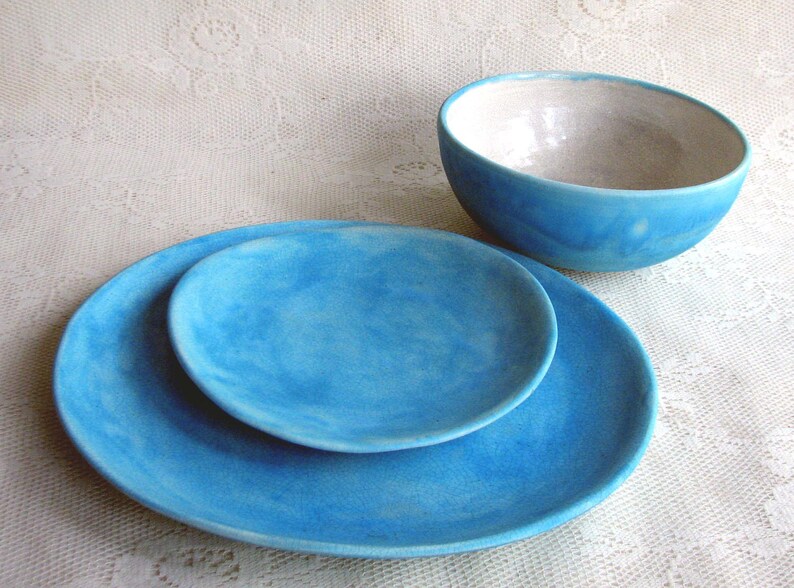 Soup/cereal bowls, wheel thrown, stoneware turquoise everyday bowls image 5