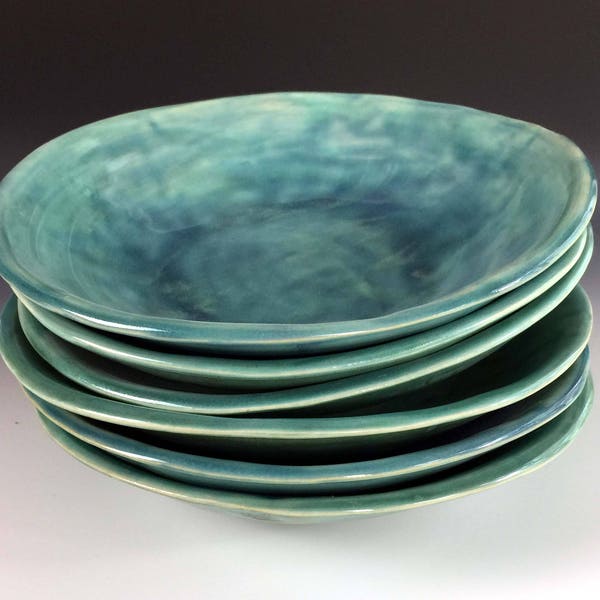 Aqua crackle pasta bowls, stoneware pasta bowls by Leslie Freeman