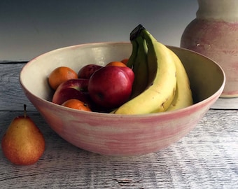 Large Pink Serving Bowl, Ready to Ship, one of Kind, Stoneware Bowl by Leslie Freeman
