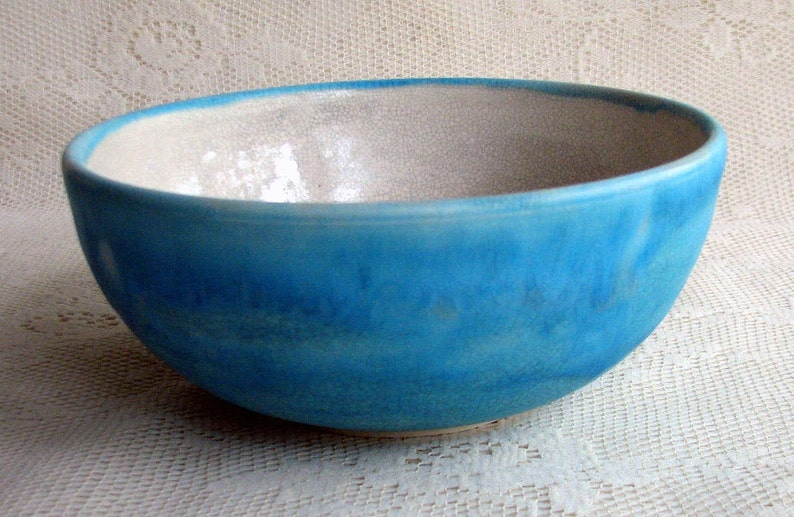 Soup/cereal bowls, wheel thrown, stoneware turquoise everyday bowls image 2