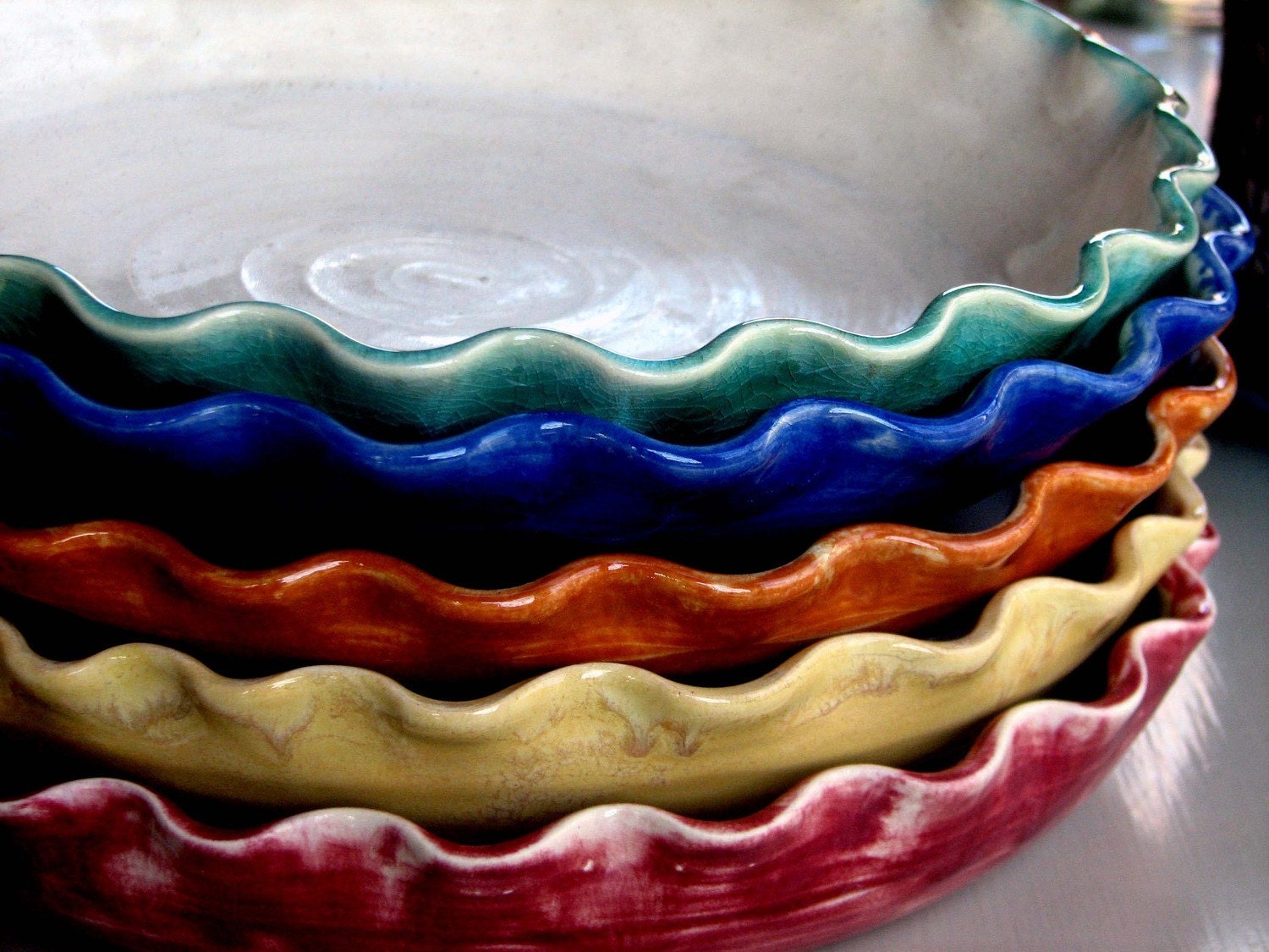 Handmade Pie Plates Stonewarepotteryceramic Colorful Some Etsy
