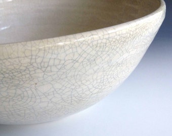 Large stoneware salad bowl, white crackle, stoneware serving bowl by Leslie Freeman