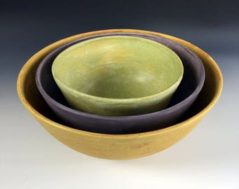 Ready to Ship! Matte Glazed Nesting Bowls, Stoneware Serving Bowl Set by Leslie Freeman