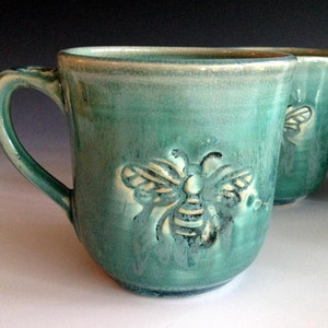 Ready to ship, Bee mug, stoneware mugs, handmade mugs by Leslie Freeman