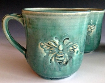 Ready to ship, Bee mug, stoneware mugs, handmade mugs by Leslie Freeman
