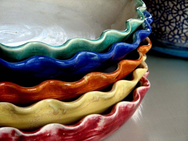 Ready to ship Handmade Pie plates in six colors by Leslie Freeman image 1