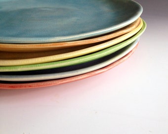 Ready to ship Dinner Plates, slab made dinnerware plates, set of six dinnerware plates in six colors.