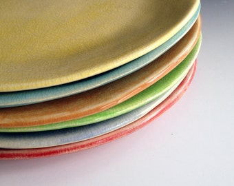 Side plates, free formed, organic shaped, slab made side plates in six colors, set of six side plates by Leslie Freeman