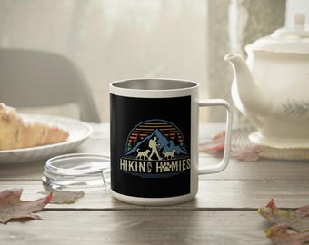 Camping Mug, Mountain Coffee Lover Gift, Dog Lover Gift, Hiking with Dogs