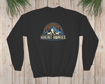 Youth Hiking Homies Crewneck Sweatshirt, Kids Mountain Loungewear