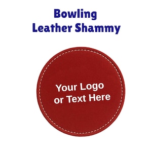 May include: Red leather round coaster with white stitching and the text "Your Logo or Text Here" in white.