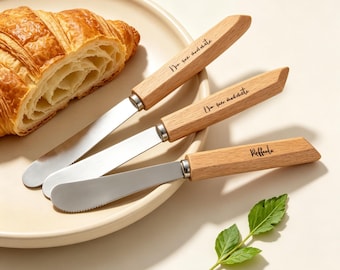 Untador de mantequilla de madera personalizado, cuchillo de acero inoxidable grabado a medida, regalo para el brunch