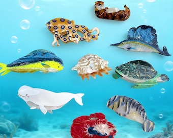 Hai Haarspange, Ozean Tier Haarkralle, Acetat Statement Geschenk für sie, Meeresschildkröte blau Haarschmuck