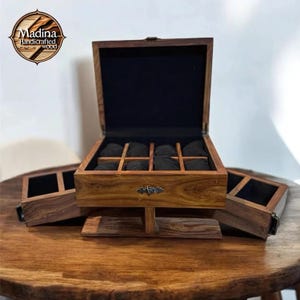 Handmade Wooden Watch Box: 10-Slot Organizer with Jewelry Drawers