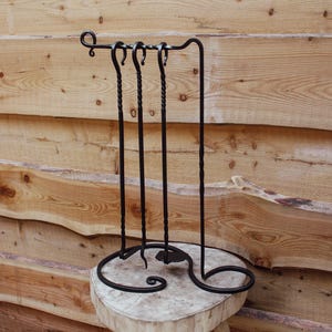 Hand-forged firepoker | Fireplace set | Black fireplace tools, poker set with stand | Wrought iron fireplace tools