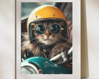 金属製バイクアート 猫とキャラクター付き ポスター A4 シャムネコ 猫 ねこ バイク バイカー by Fox Republic