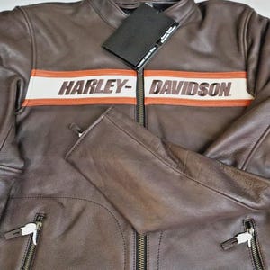 Brown Leather Motorcycle Jacket | Orange & White Stripe Racer Moto Coat | Stand Collar Genuine Leather Biker