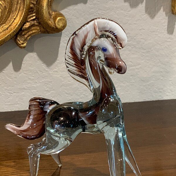 Hand Blown Colorful Glass Horse, Mid Century Style, Equestrian Decor, Horse Decoration, Horse Lovers, Table top Display, Shelf Decor