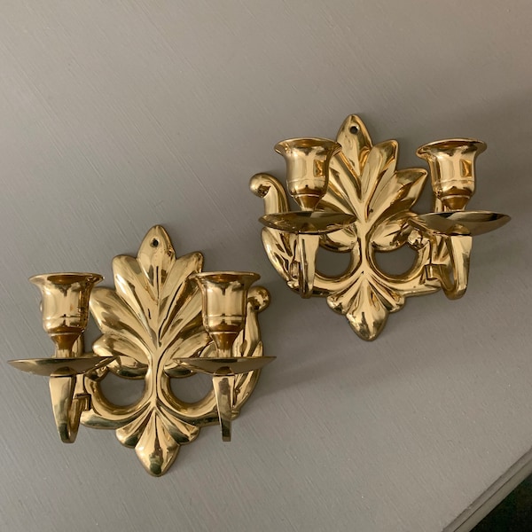 Vintage Brass Decorative Ornate Candle Wall Scones Lotus Leaf Double Wall Candlestick Sconces