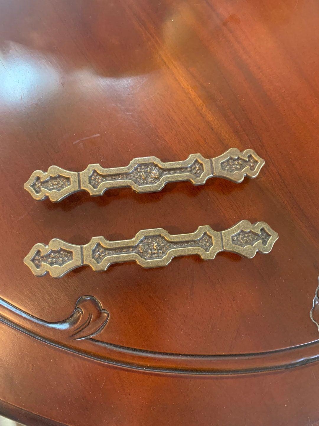 Vintage Bronze Decorative Handle Set of 2 Pulls Brutalist Style