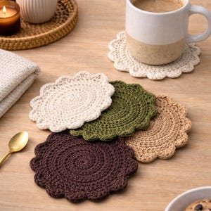 Handmade Crochet Cotton Coasters – Earthy Neutral Coaster