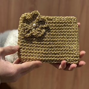 Crochet wallet,handmade gold  wallet,wallet with flower,modern glitter wallet for money,cards,keys, gift  for woman,cosmetic bag,