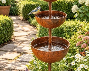 Rain Catcher Bird Bath Stake | Rustic Metal Bee Bath | Butterfly Water Feeder | Garden Decor
