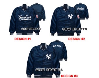 Custom NY Yan kees 90s Vintage Satin Bomber Jacket, Navy Blue Varsity Style MLB League Jacket Vintage New York Baseball Varsity Jacket