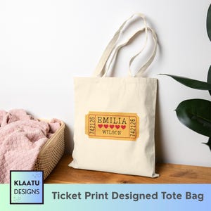 Custom Name Tote Bag Ticket Print Personalized Name Tote Bag Custom Tote Shopper Women Bag Customized Name Gift For Her Kids Back to School