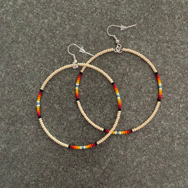 Bone Native American style Beaded Hoop Earrings