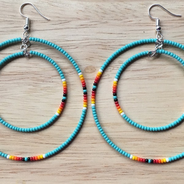 Turquoise Native American style Beaded Double Hoop Earrings