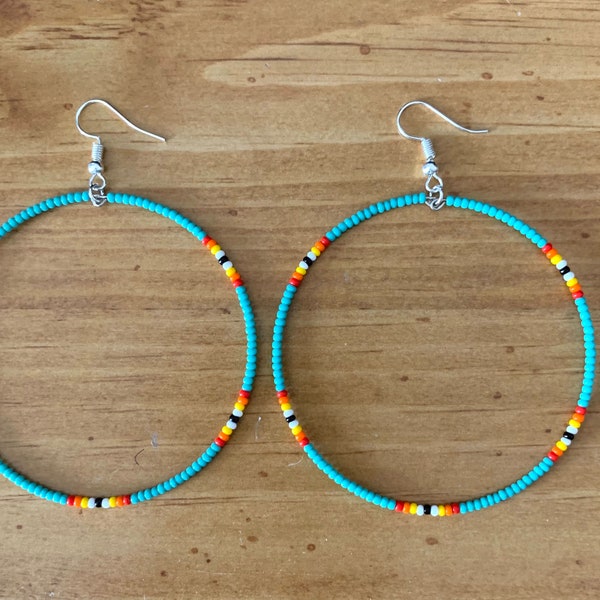 Native American style beaded hoop earrings