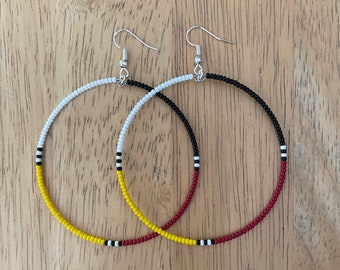 Native American style medicine wheel Beaded Hoop Earrings