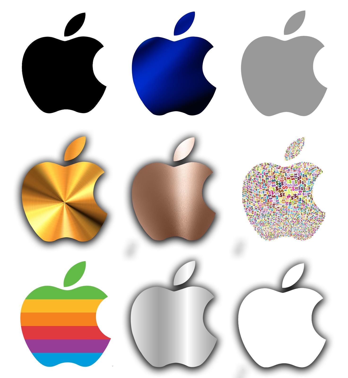 Apple Logo Vinyl Decals | Set of 9 Stickers, SVG, PNG (digital
